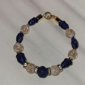 Elegant Blue and Gold Beaded Bracelet